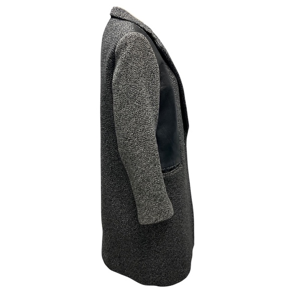 SANDRO BLACK / WHITE TWEED AND LEATHER TRENCH COAT - Picture 2 of 5
